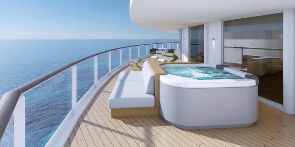 Balkon einer Haven-Suite mit privatem Whirlpool. Grafik: Norwegian Cruise Line