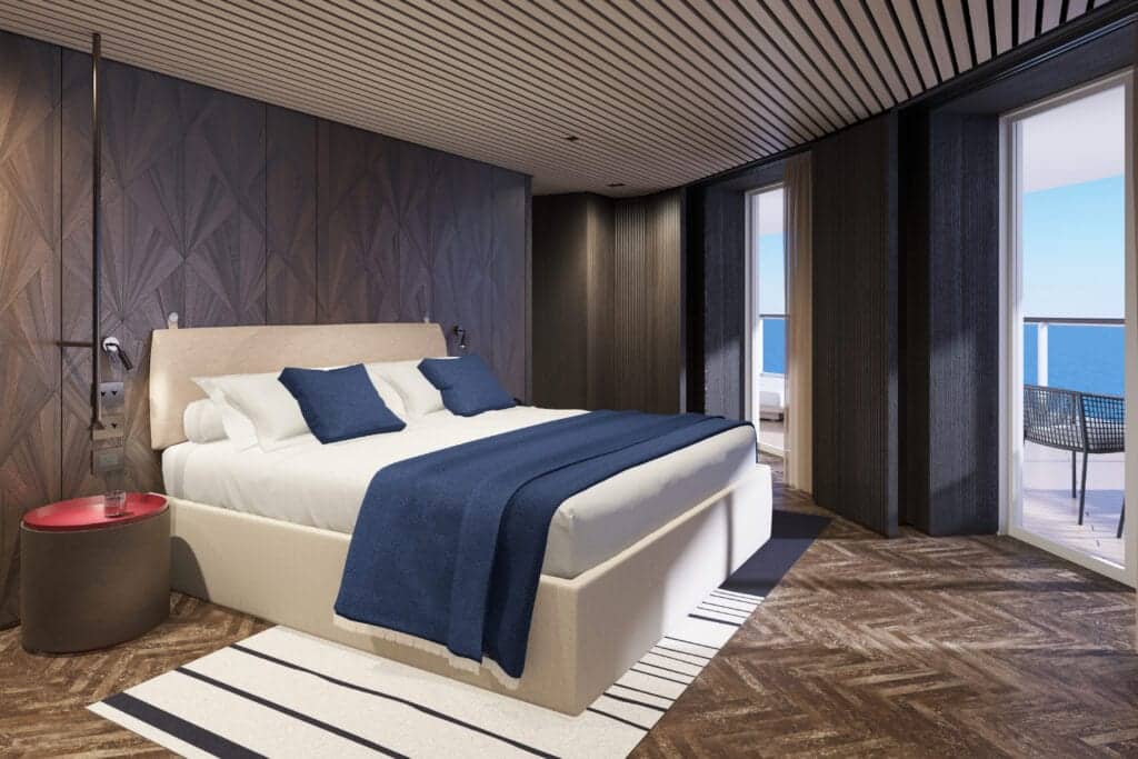 Blick ins Schlafzimmer der Deluxe Owner´s Suite. Grafik: Norwegian Cruise Line