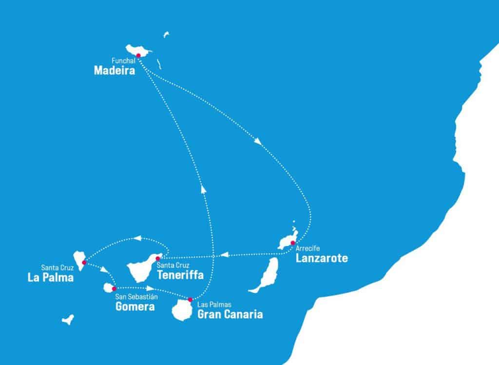 Routenverlauf der Spartacus Cruise vom 08.02. bis 18.02.2022, Start und Ziel: Las Palmas, Gran Canaria. Foto: © Spartacus Cruise