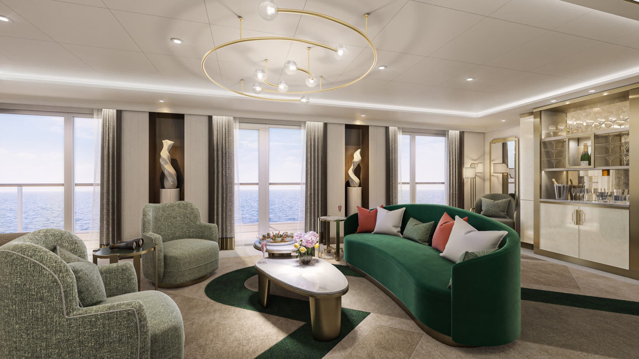 Wohnbereich einer Grand-Suite an Bord der neuen Queen Anne von Cunard. Foto: Â© Cunard Line