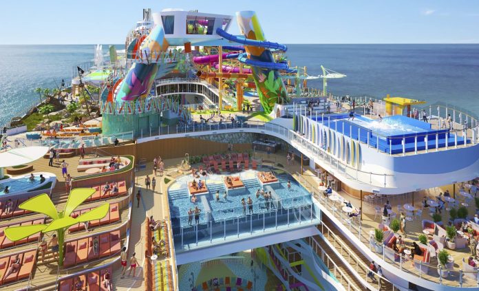 Die Icon of the Seas bekommt den ersten schwebenden Infinity-Pool auf See. Grafik: Royal Caribbean International