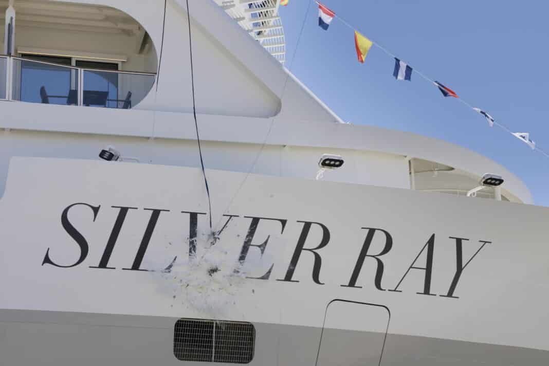 Die Silver Ray hat offiziell ihren Namen erhalten. Das Schiff für Silversea Cruises wurde in Lissabon getauft. Foto: Silversea Cruises