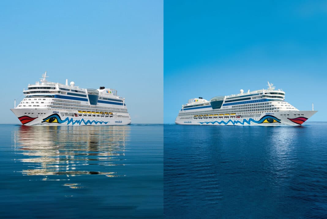 AIDAluna (rechts) wird vom 22. Oktober bis 10. Dezember 2025 modernisiert, AIDAbella (links) geht vom 21. Januar bis 11. März 2026 in die Werft. Foto: © AIDA Cruises